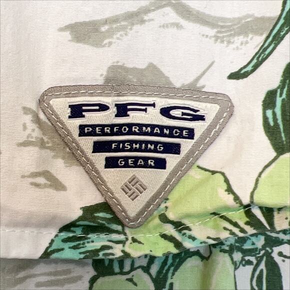 Columbia PFG Trollers Best Short Sleeve Fishing Shirt Small Green White - Picture 5 of 13